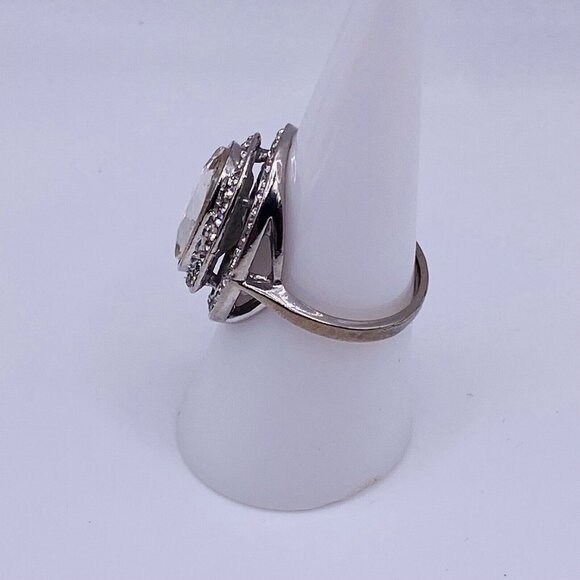 Large Clear Oval Silver Tone Ring 7.75 - Picture 2 of 6
